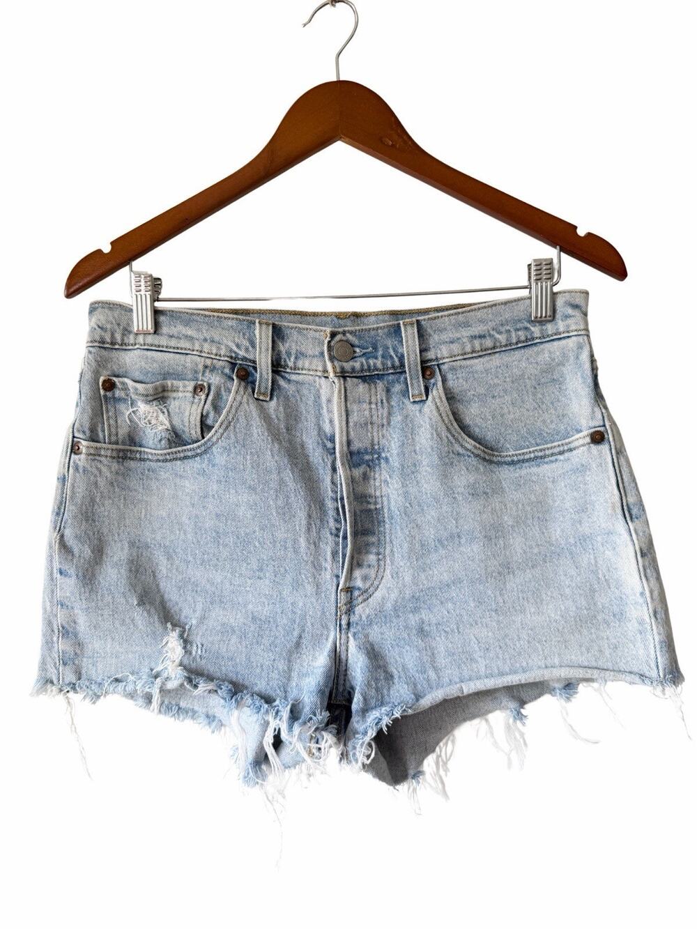 Levi’s 501 Light Wash Cut Off Shorts Womens Size 30 High Waist Denim Distressed